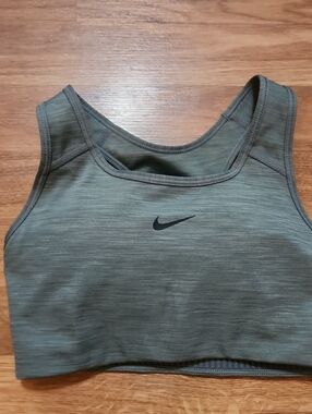 Nike Olive Green Heathered Racerback Sports Bra with Black Swoosh